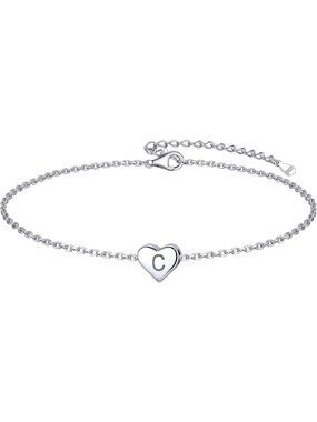 Personalized Heart Initial Bracelet - 925 Sterling Silver Dainty Charm Jewelry